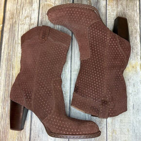 Born Genevieve Brown Polka Dot Suede Leather Western Cowgirl Boots Sz 9M - Picture 4 of 9
